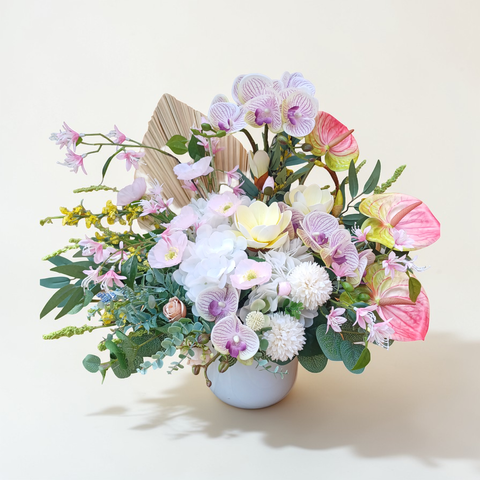 Whispering Garden artificial flowers table arrangement for birthday or anniversary with delivery in Kuala Lumpur and Selangor