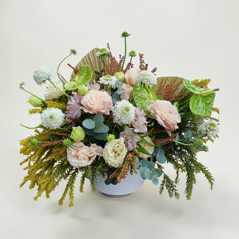 Petal Harmony alstromeria and scabiosa table arrangement for birthday or anniversary with delivery in Kuala Lumpur and Selangor