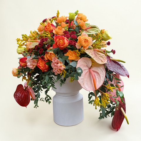 Blooming Grace anthurium, kangaroo paw and rose table arrangement for birthday or anniversary with delivery in Kuala Lumpur and Selangor