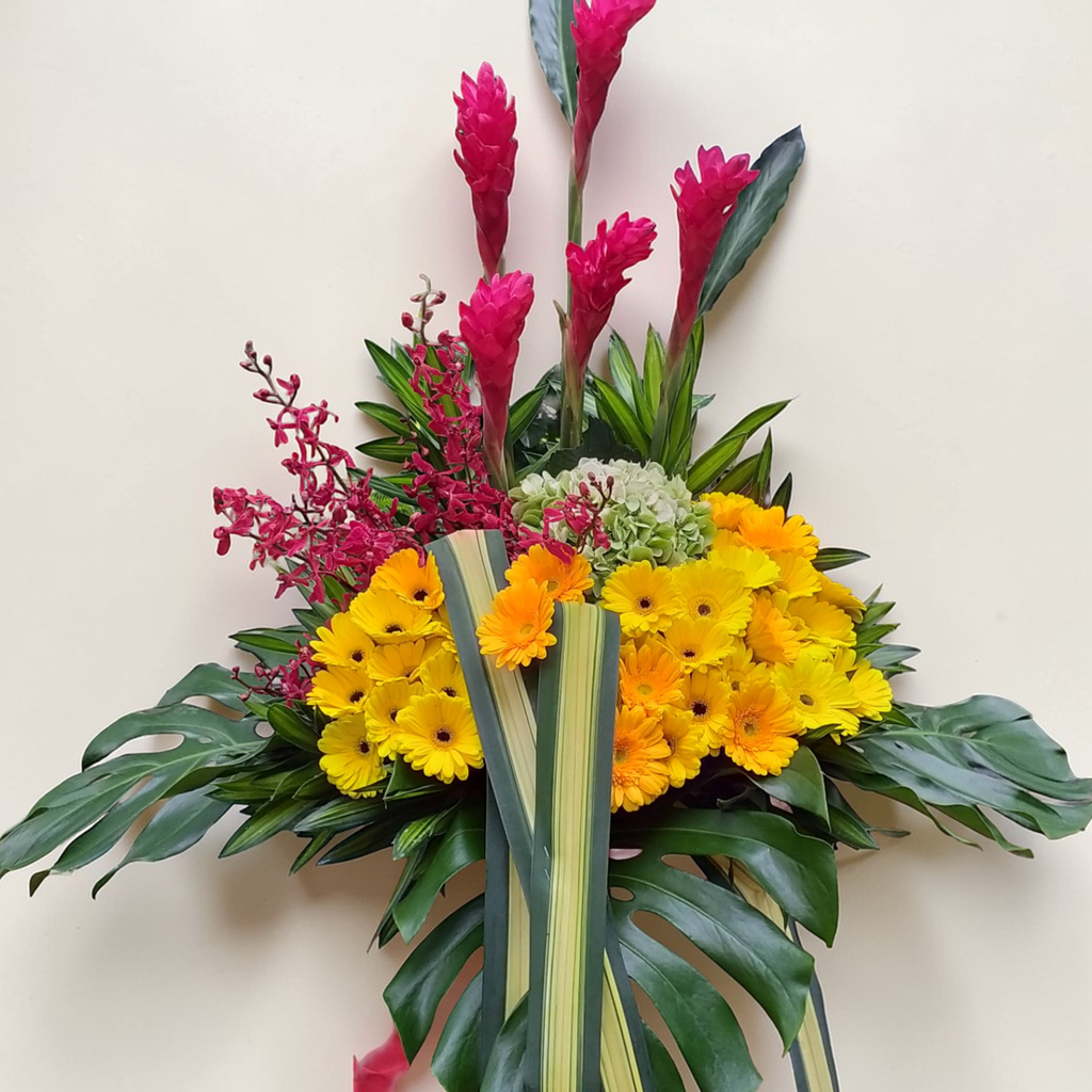 Golden Ventures hydrangea and ginger flower grand opening stand with delivery in Kuala Lumpur and Selangor