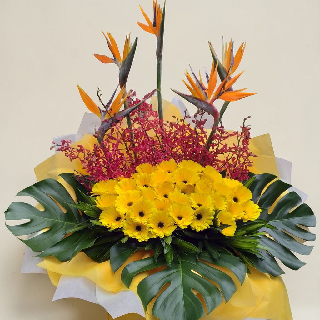 Bright Beginnings bird of paradise and orchid grand opening stand with delivery in Kuala Lumpur and Selangor