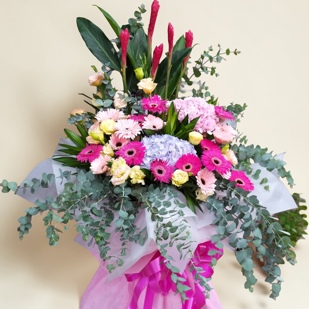 Prosperous Horizons hydrangea, ginger flower and eustoma grand opening stand with delivery in Kuala Lumpur and Selangor