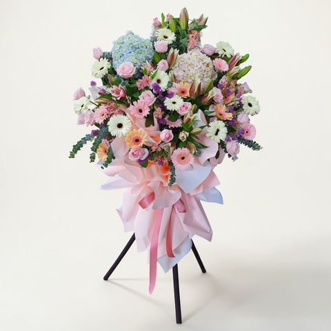 Fortune Blossom lilies, rose and hydrangea grand opening stand with delivery in Kuala Lumpur and Selangor