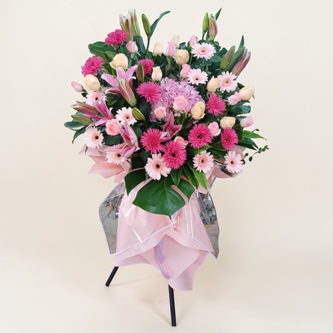 Success Harmony hydrangea, lilies and gerbera grand opening stand with delivery in Kuala Lumpur and Selangor