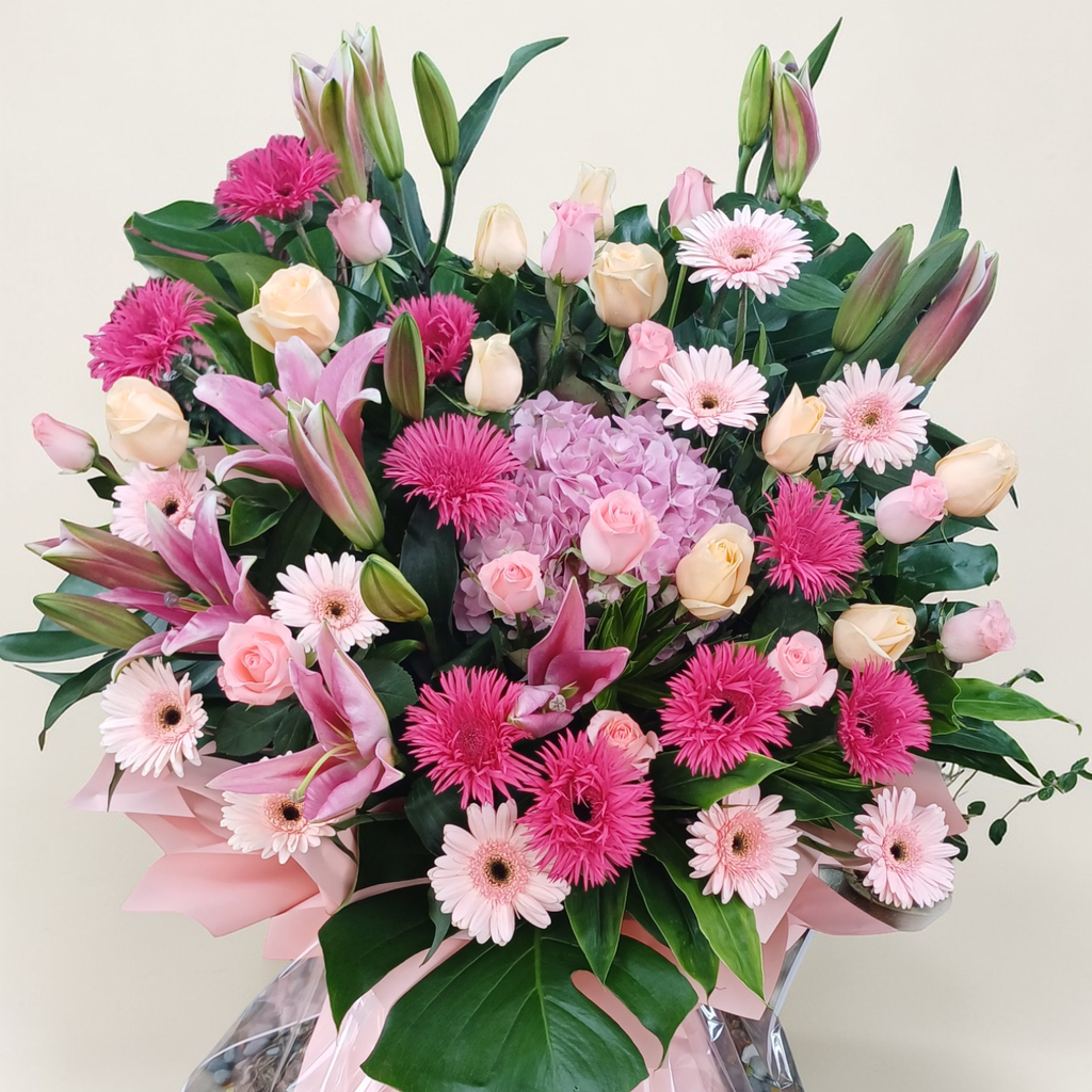 Success Harmony hydrangea, lilies and gerbera grand opening stand with delivery in Kuala Lumpur and Selangor