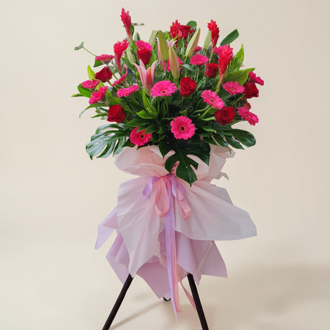Abundance Wishes lilies, rose and red ginger grand opening stand with delivery in Kuala Lumpur and Selangor