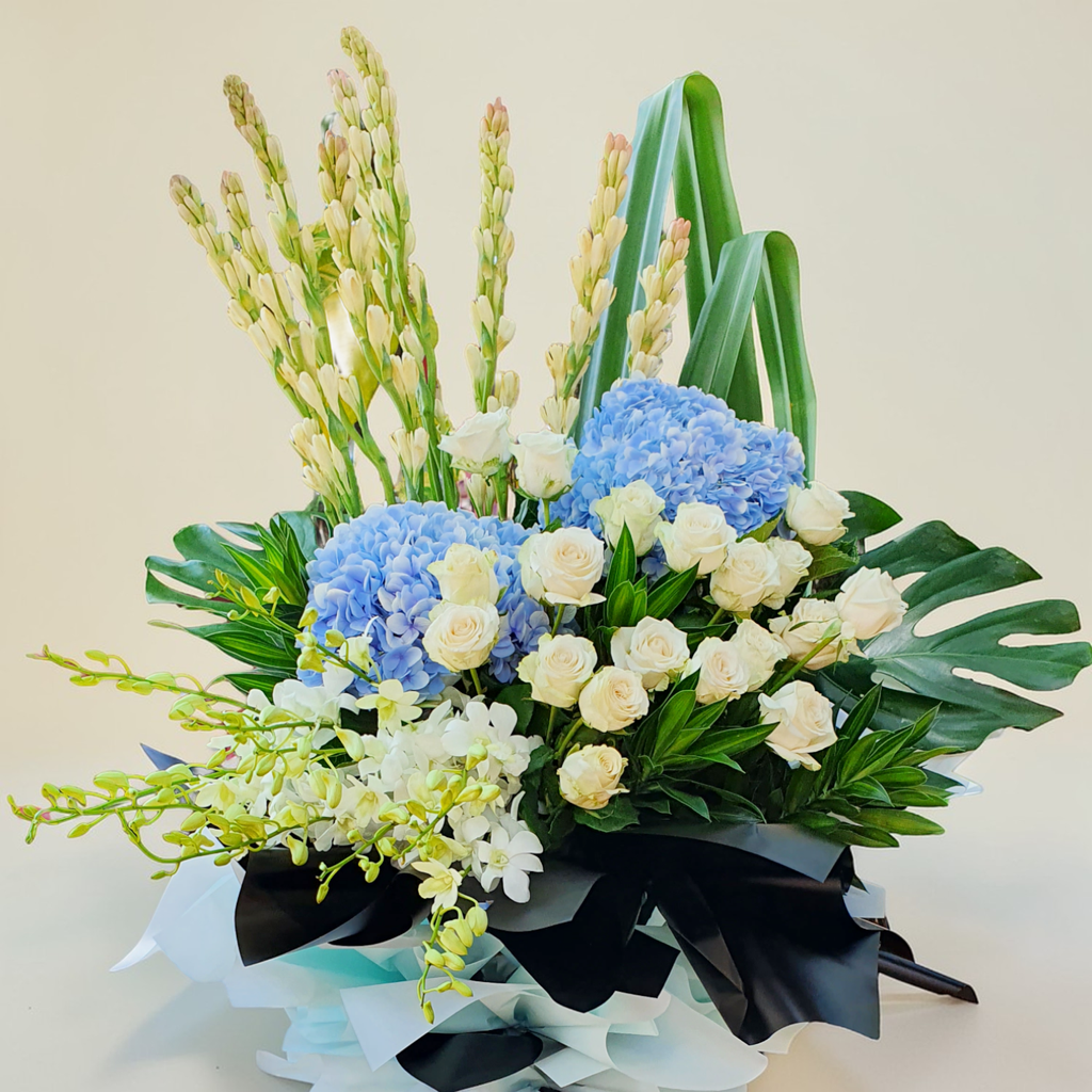 Angel’s Embrace condolence and funeral flowers sympathy stand with delivery in Kuala Lumpur and Selangor