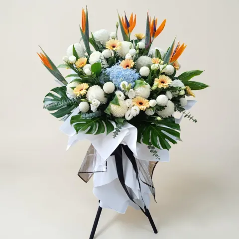 White Solace condolence and funeral flowers sympathy stand with delivery in Kuala Lumpur and Selangor