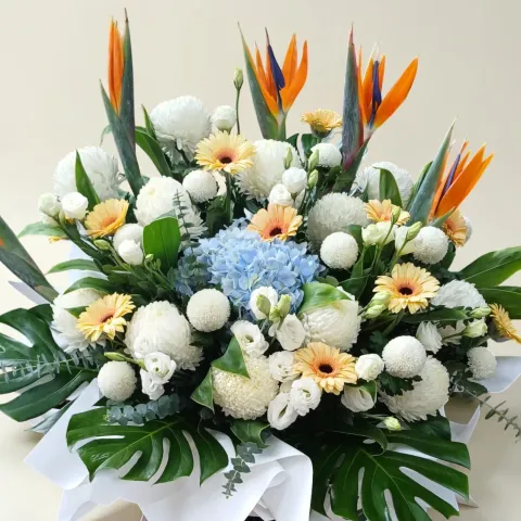 White Solace condolence and funeral flowers sympathy stand with delivery in Kuala Lumpur and Selangor