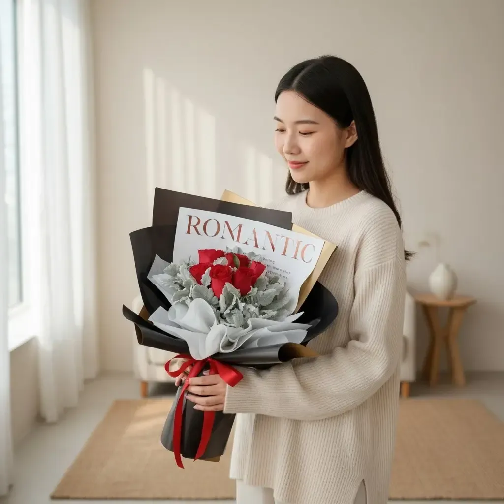Blissful Embrace rose and dusty miller hand bouquet for birthday or anniversary with delivery in Kuala Lumpur and Selangor