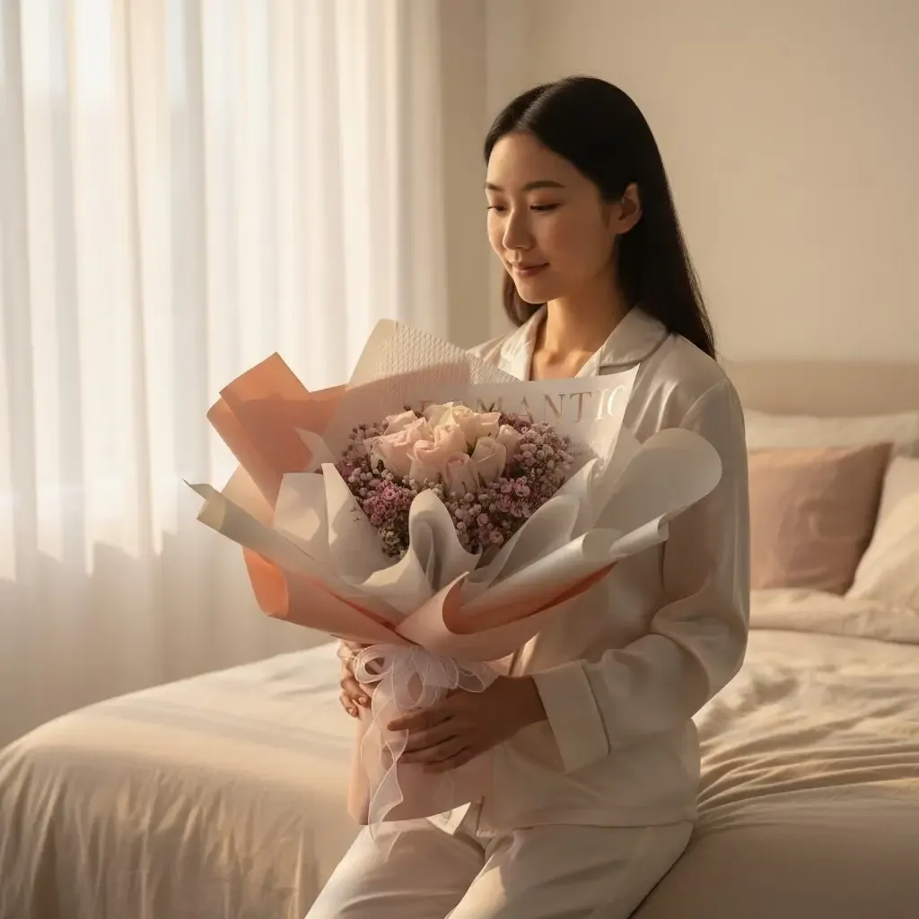 Pure Romance rose and baby’s breath hand bouquet for birthday or anniversary with delivery in Kuala Lumpur and Selangor