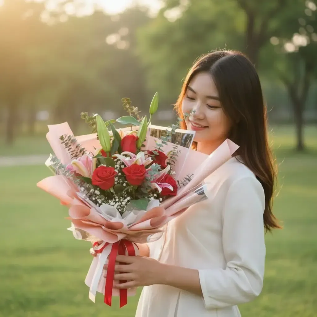 Heart’s Desire lilies and rose hand bouquet for birthday or anniversary with delivery in Kuala Lumpur and Selangor
