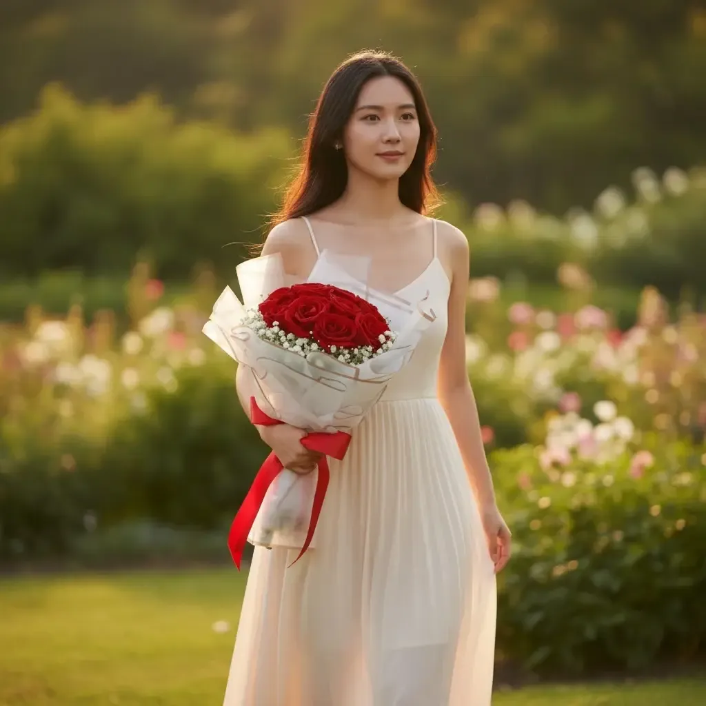 Scarlet Charm rose and baby’s breath hand bouquet for birthday or anniversary with delivery in Kuala Lumpur and Selangor