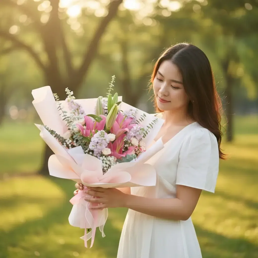 Cherished Moments lilies and matthiola hand bouquet for birthday or anniversary with delivery in Kuala Lumpur and Selangor