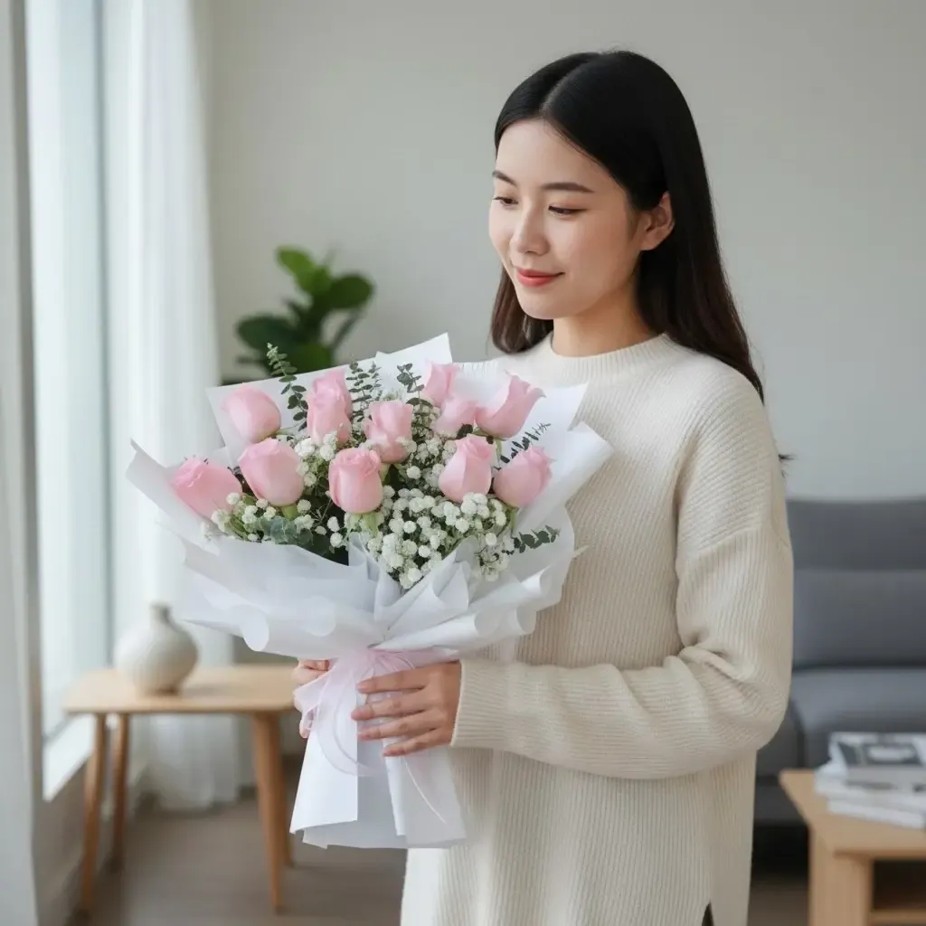 Eternal Devotion rose, baby’s breath and eucalyptus hand bouquet for birthday or anniversary with delivery In Kuala Lumpur and Selangor