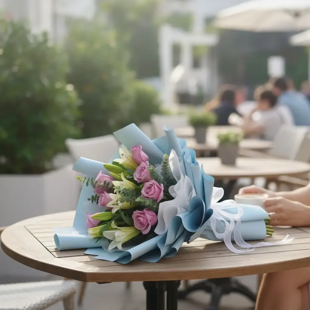 Soft Serenade lilies, rose and eucalyptus hand bouquet for birthday or anniversary with delivery in Kuala Lumpur and Selangor