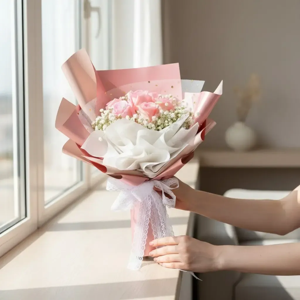 Darling Moment rose and baby’s breath hand bouquet for birthday or anniversary with delivery in Kuala Lumpur and Selangor