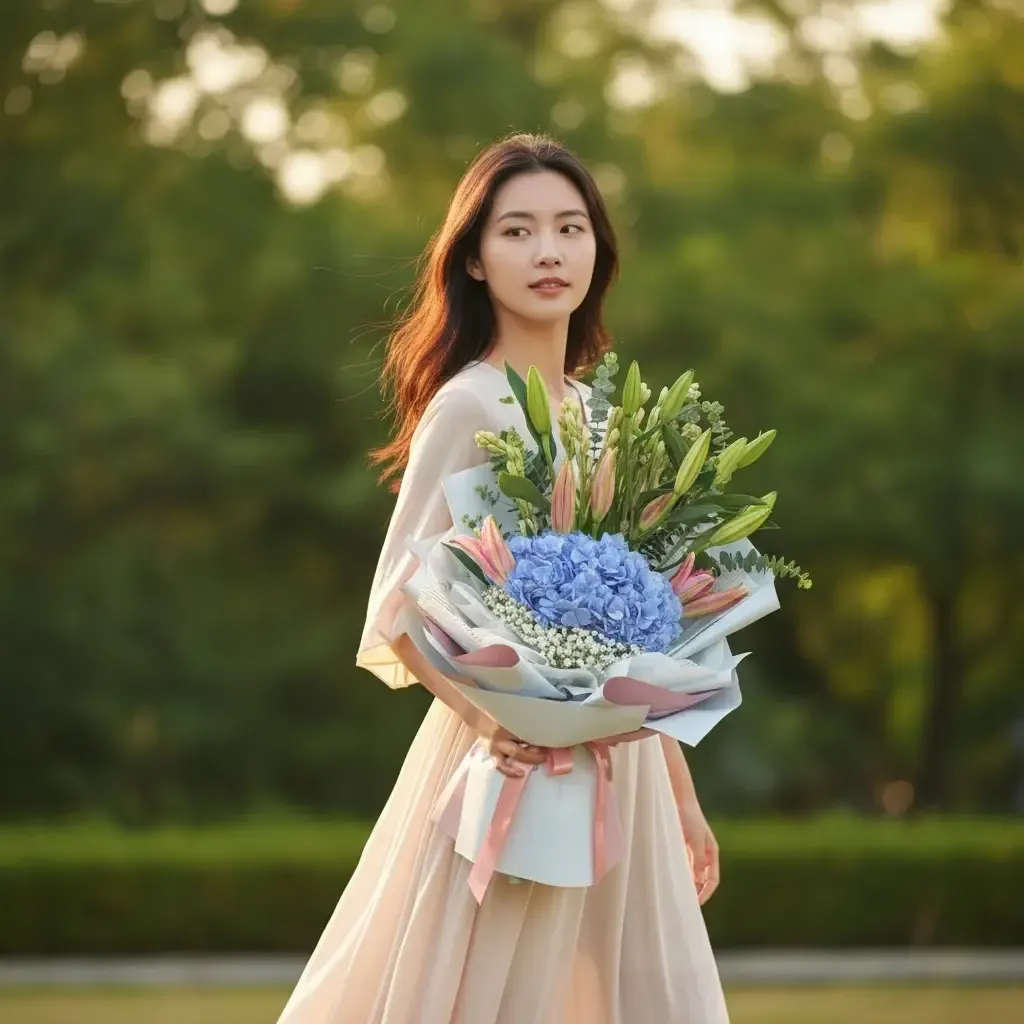 Sweet Celebration tuberose, lilies and hydrangea hand bouquet for birthday or anniversary with delivery in Kuala Lumpur and Selangor