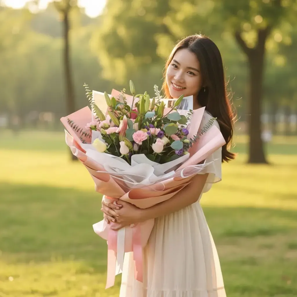 Sweet Devotion lilies, rose and eustoma hand bouquet for birthday or anniversary with delivery in Kuala Lumpur and Selangor