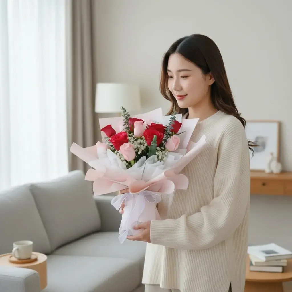 Forever Yours red and pink rose hand bouquet for birthday or anniversary with delivery in Kuala Lumpur and Selangor