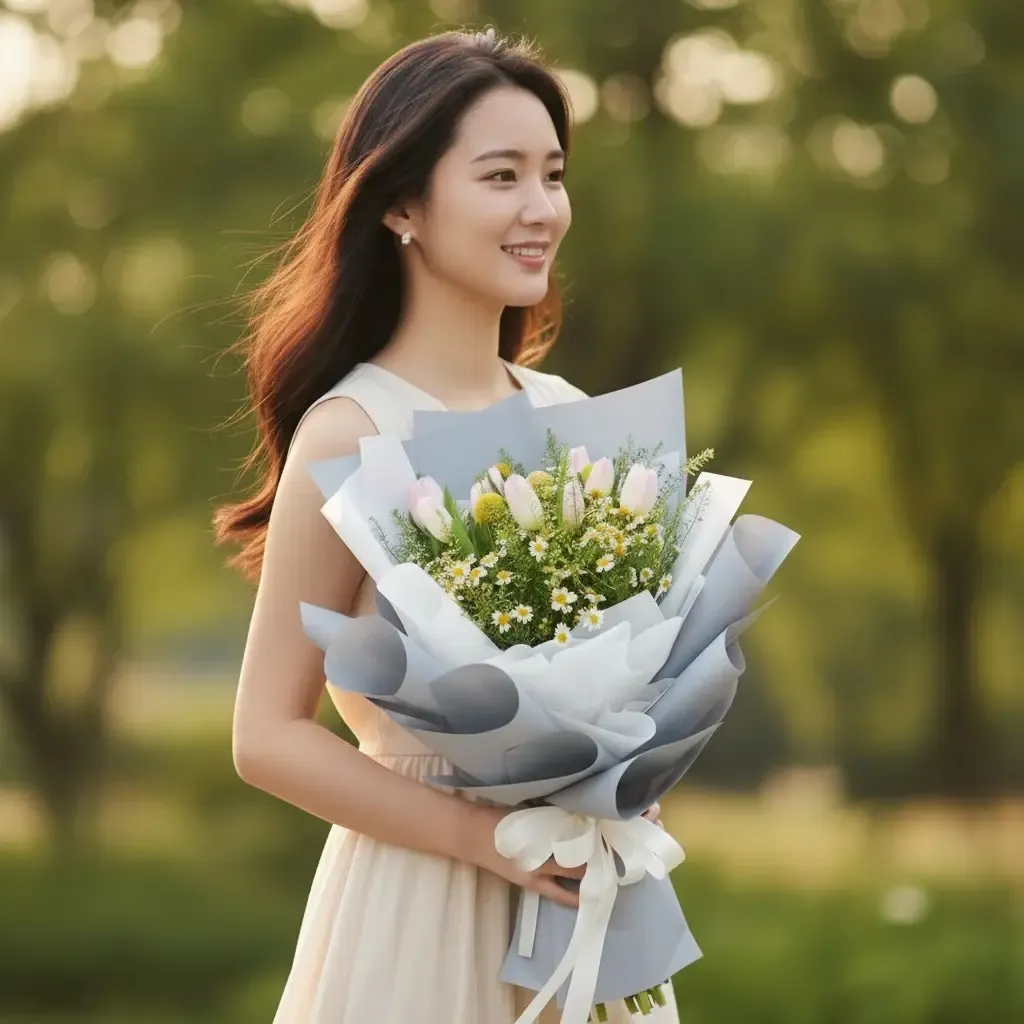 Graceful Petals craspedia tulip hand bouquet for birthday or anniversary with delivery in Kuala Lumpur and Selangor