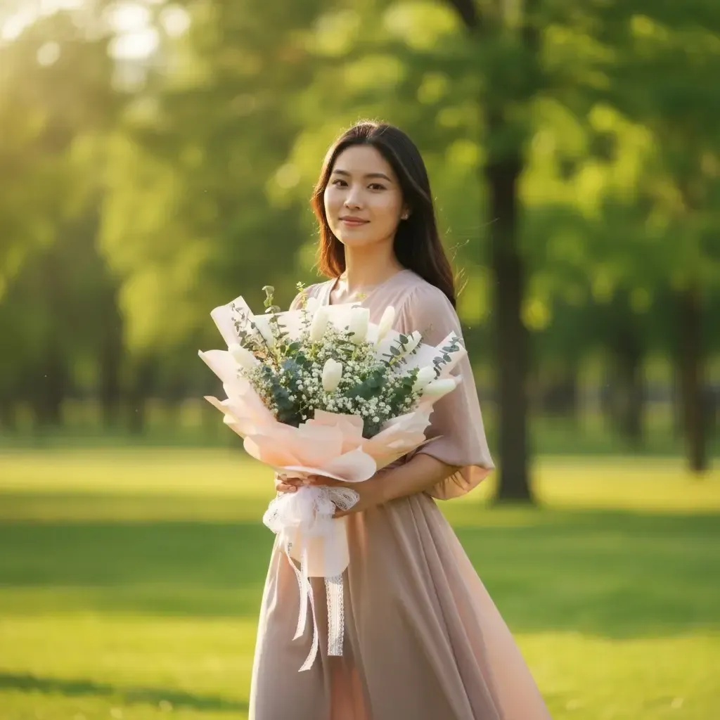 Floral Embrace tulip and baby’s breath hand bouquet for birthday or anniversary with delivery in Kuala Lumpur and Selangor