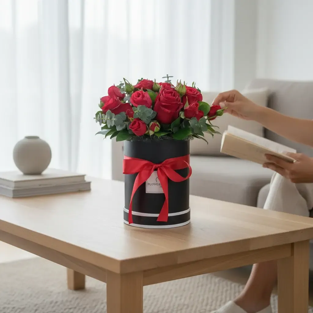 Velvet Rose Box rose and spray roses table arrangement for birthday or anniversary with delivery in Kuala Lumpur and Selangor