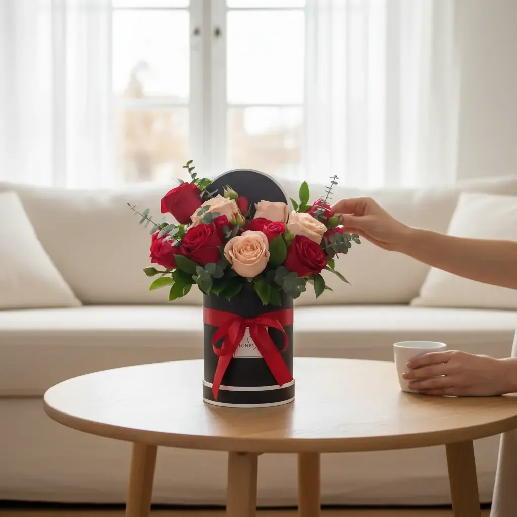 Timeless Rose Box rose and spray roses table arrangement for birthday or anniversary with delivery in Kuala Lumpur and Selangor