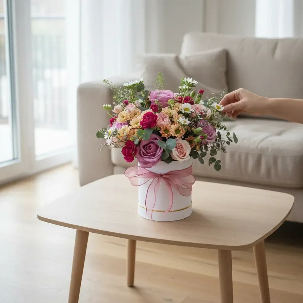 Bloom Haven rose and carnation table arrangement for birthday or anniversary with delivery in Kuala Lumpur and Selangor