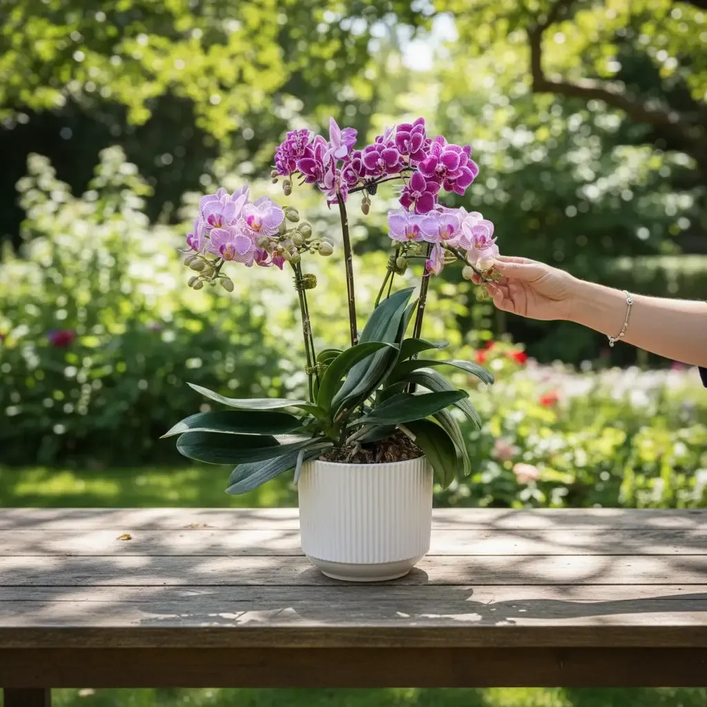 Petal Delight phalaenopsis orchid table arrangement for birthday or anniversary with delivery in Kuala Lumpur and Selangor