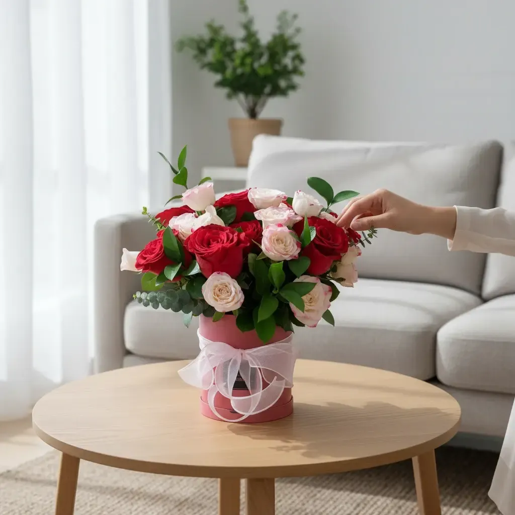 Eternal Love Box roses and spray roses table arrangement for birthday or anniversary with delivery in Kuala Lumpur and Selangor