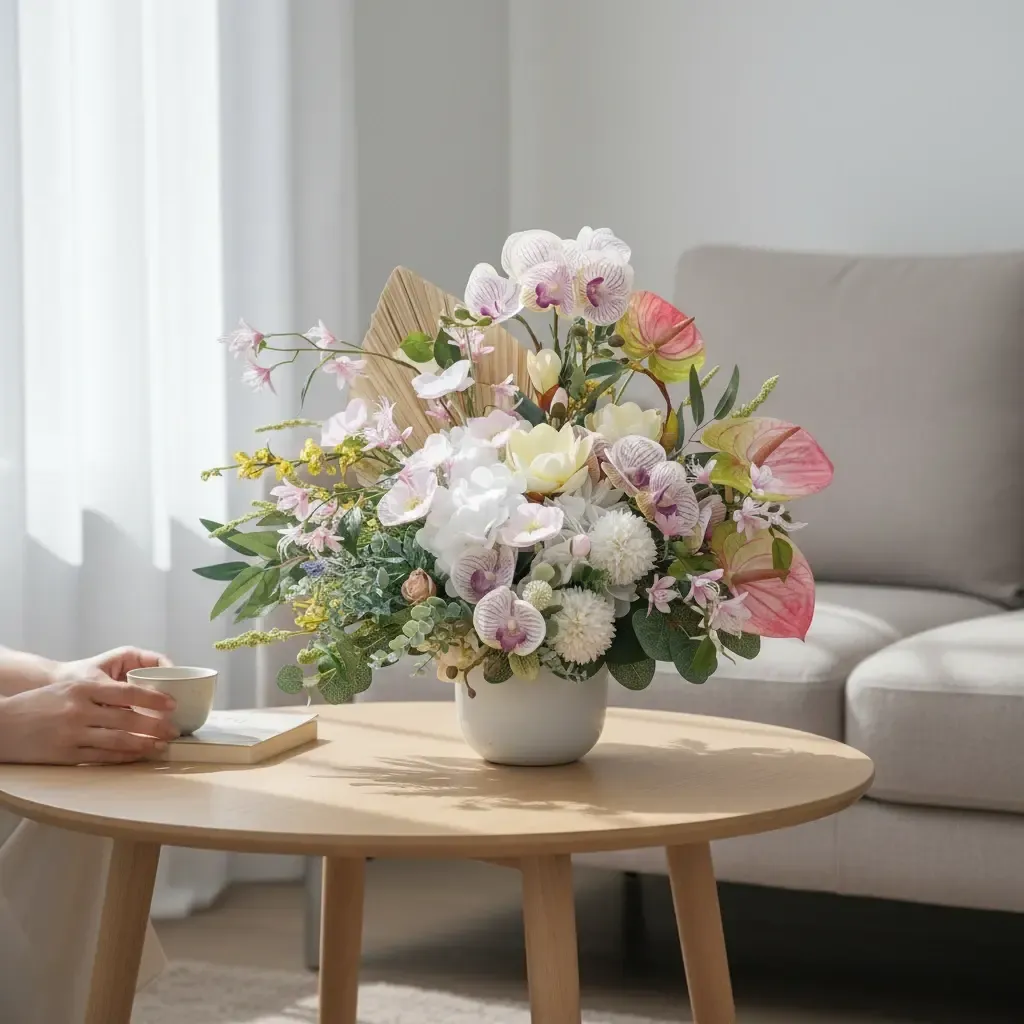 Whispering Garden artificial flowers table arrangement for birthday or anniversary with delivery in Kuala Lumpur and Selangor