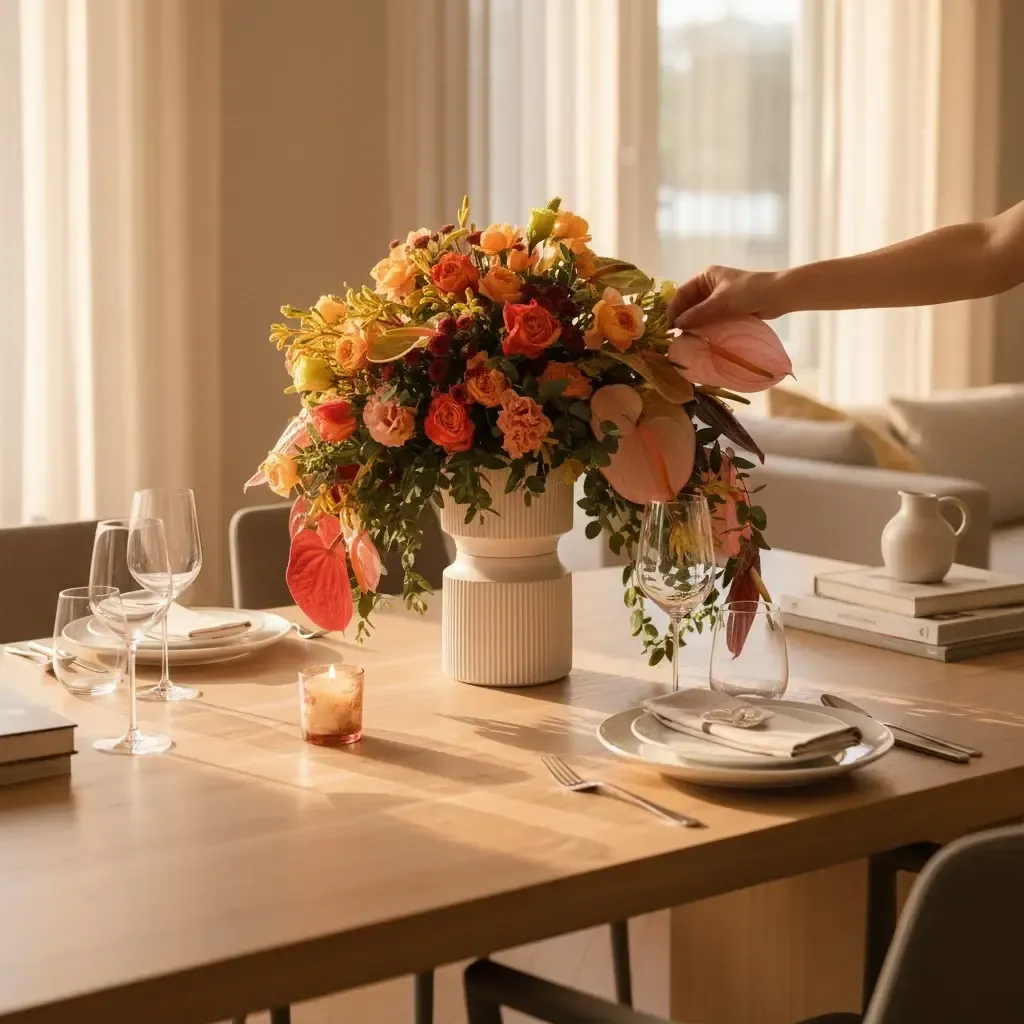 Blooming Grace anthurium, kangaroo paw and rose table arrangement for birthday or anniversary with delivery in Kuala Lumpur and Selangor