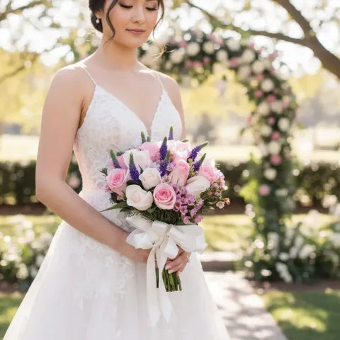 Petal Poetry rose and veronica hand bouquet for bridal or wedding with delivery in Kuala Lumpur and Selangor
