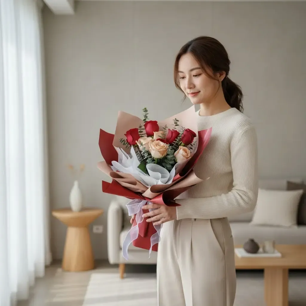 Tender Bliss rose hand bouquet for birthday or anniversary with delivery in Kuala Lumpur and Selangor