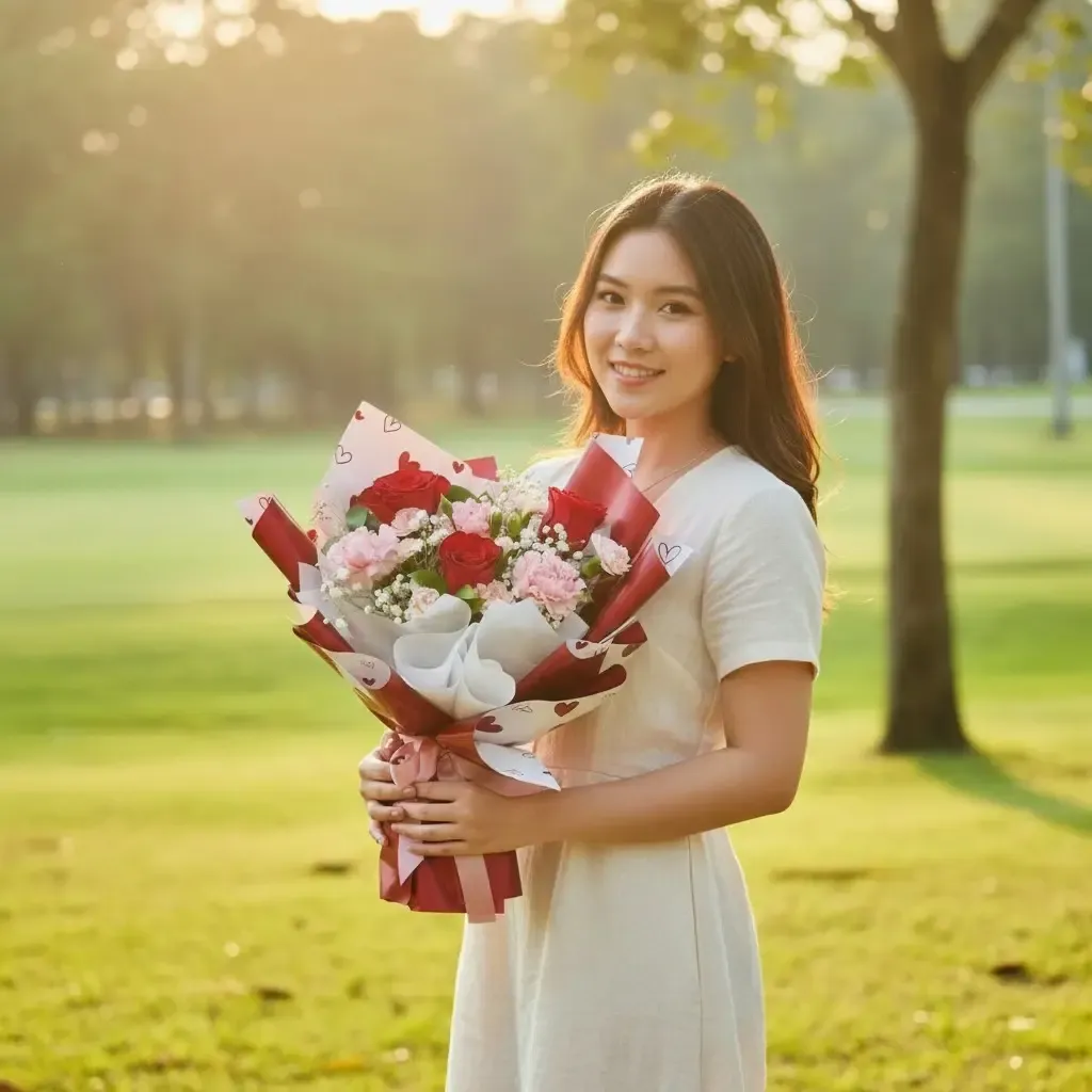 Radiant Blossom roses and carnations hand bouquet for Mother's Day or birthday with delivery in Kuala Lumpur and Selangor