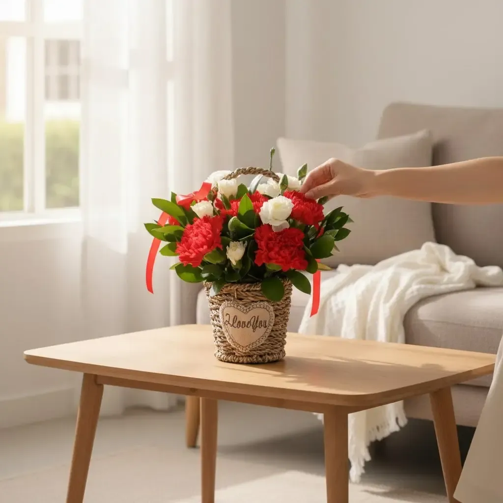 Petal Glow carnations and spray carnations table arrangement for Mother's Day or birthday with delivery in Kuala Lumpur and Selangor