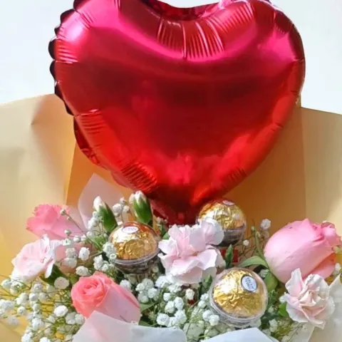 Blissful Petals roses and Ferrero Rocher hand bouquet for Mother's Day or birthday with delivery in Kuala Lumpur and Selangor