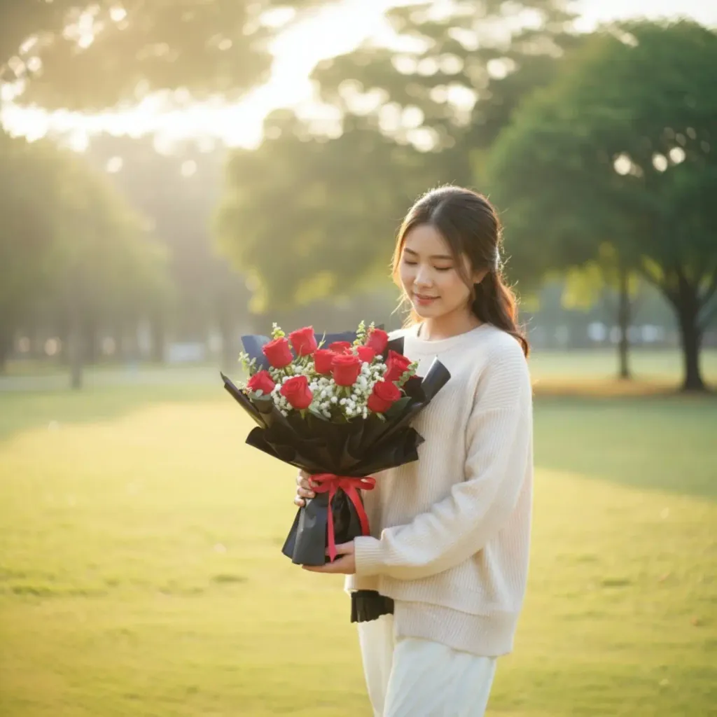 Eternal Devotion rose, baby’s breath and eucalyptus hand bouquet for birthday or anniversary with delivery In Kuala Lumpur and Selangor