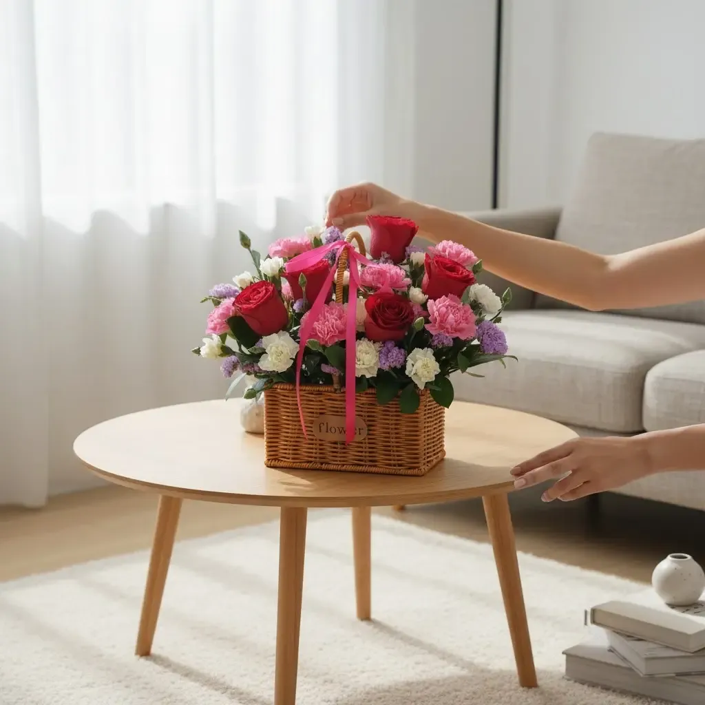 Floral Tranquility rose and carnation table arrangement for birthday or anniversary with delivery in Kuala Lumpur and Selangor