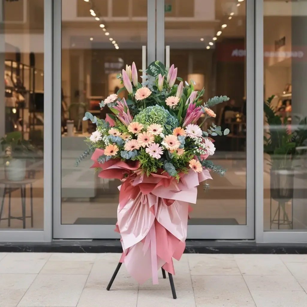 Rising Glory hydrangea and gerbera grand opening stand with delivery in Kuala Lumpur and Selangor