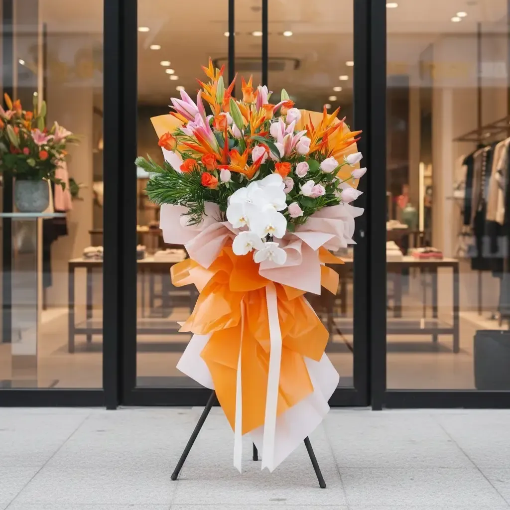 Flourish & Prosper helicornia, lilies and rose grand opening stand with delivery in Kuala Lumpur and Selangor
