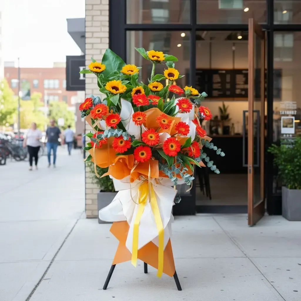 Prosperous Path sunflower and gerbera grand opening stand with delivery in Kuala Lumpur and Selangor