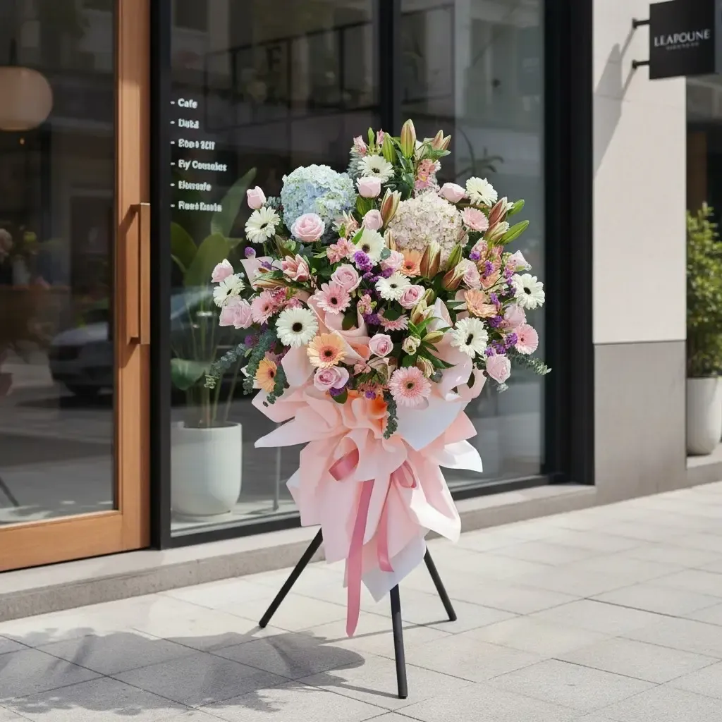 Fortune Blossom lilies, rose and hydrangea grand opening stand with delivery in Kuala Lumpur and Selangor