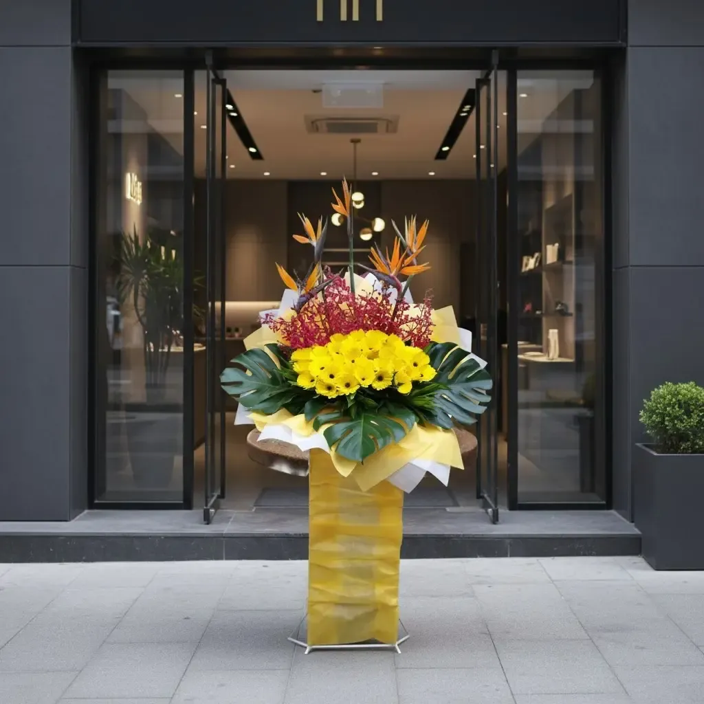 Bright Beginnings bird of paradise and orchid grand opening stand with delivery in Kuala Lumpur and Selangor
