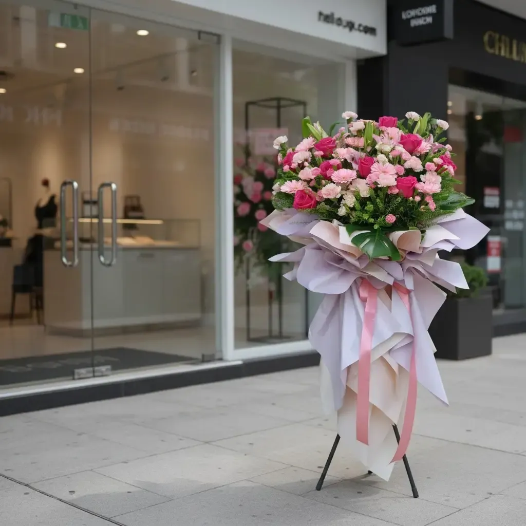 Everlasting Success lilies, rose and carnation grand opening stand with delivery in Kuala Lumpur and Selangor