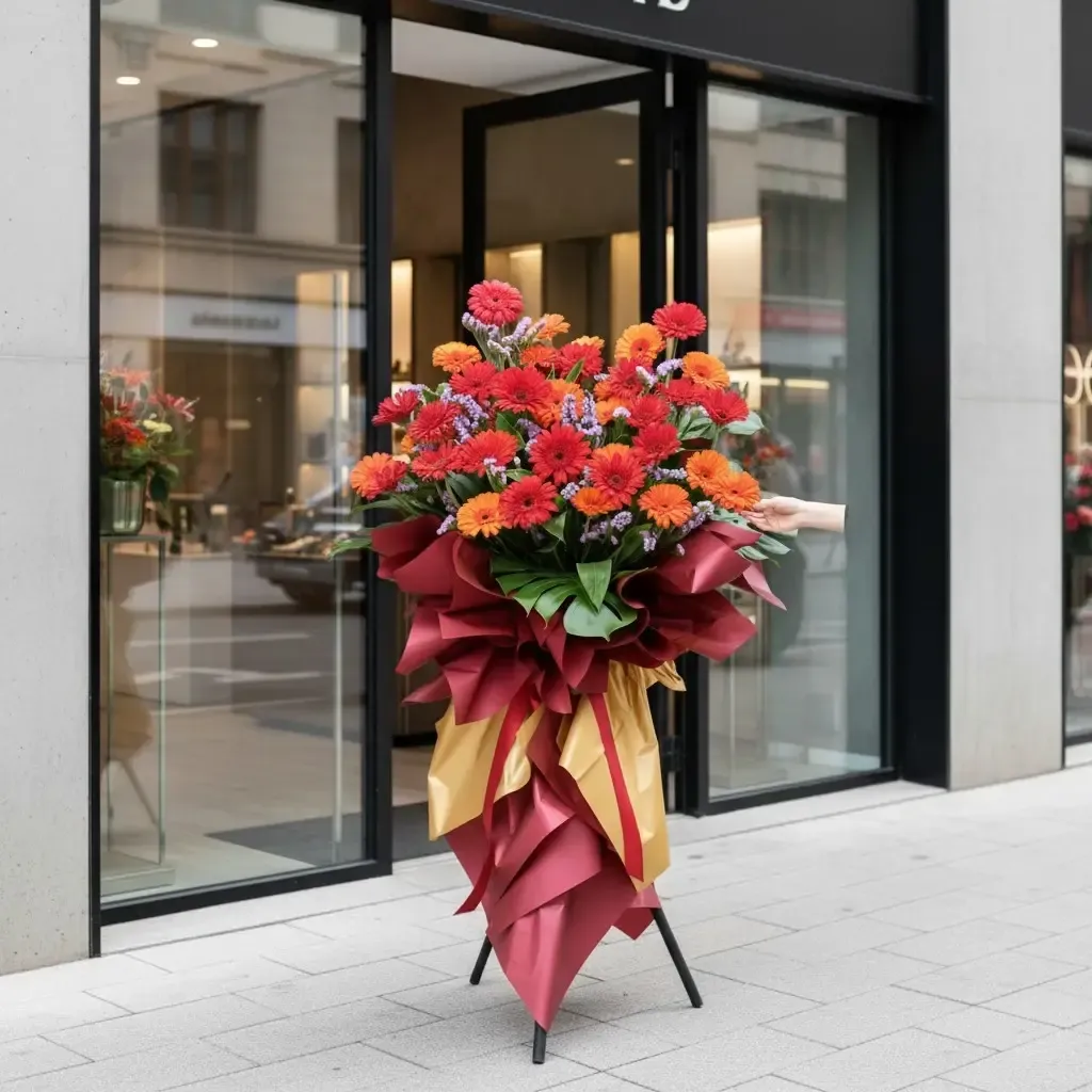 Prosperity Bloom gerbera and statice grand opening stand with delivery in Kuala Lumpu and Selangor