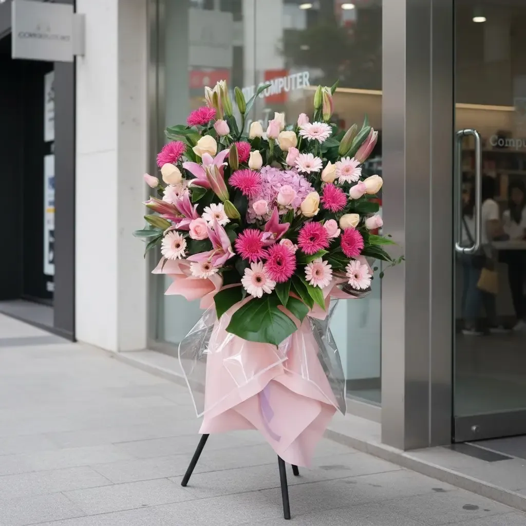 Success Harmony hydrangea, lilies and gerbera grand opening stand with delivery in Kuala Lumpur and Selangor