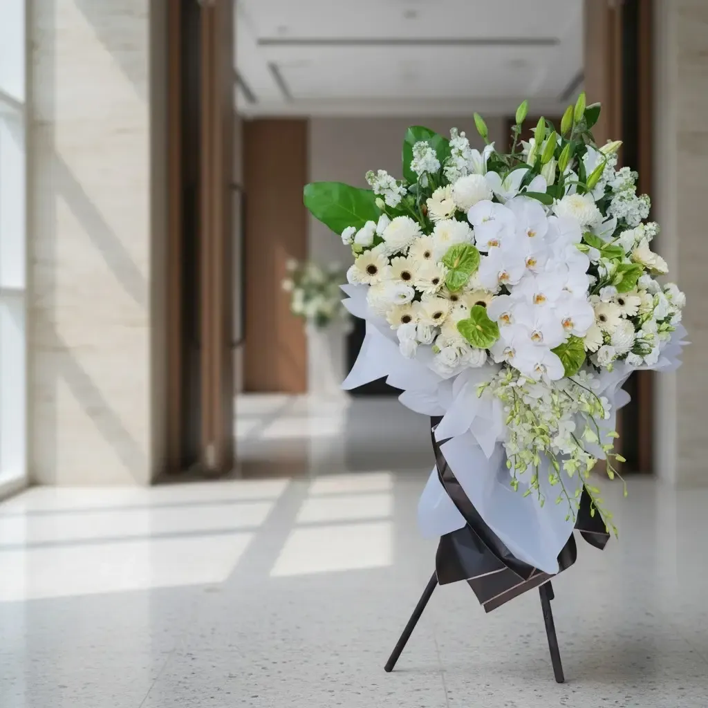 Heavenly Grace condolence and funeral flowers sympathy stand with delivery in Kuala Lumpur and Selangor