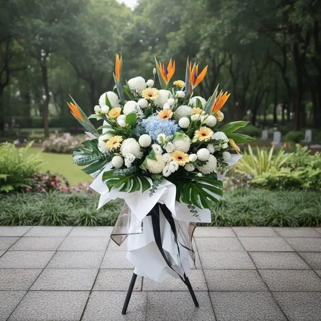White Solace condolence and funeral flowers sympathy stand with delivery in Kuala Lumpur and Selangor